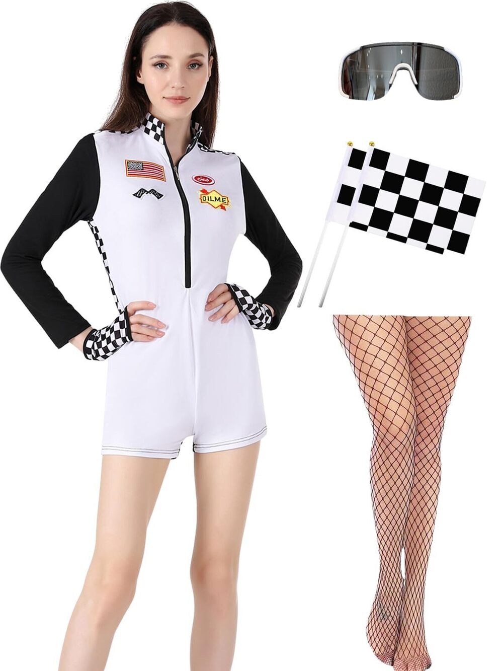 9004 Speed Sexy Race Car Driver Halloween Costume , 6 Pcs Racecar Costume